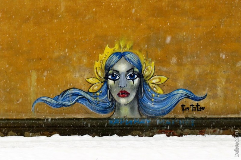 С одной из стен дома улицы Мира вас встретит вот такая ржевская красавица - Царевна Несмеяна.